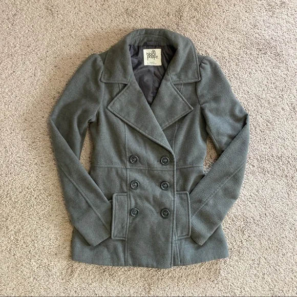 Black Poppy: Women’s Grey Double-Breasted Peacoat (X-Small) - Picture 2 of 7